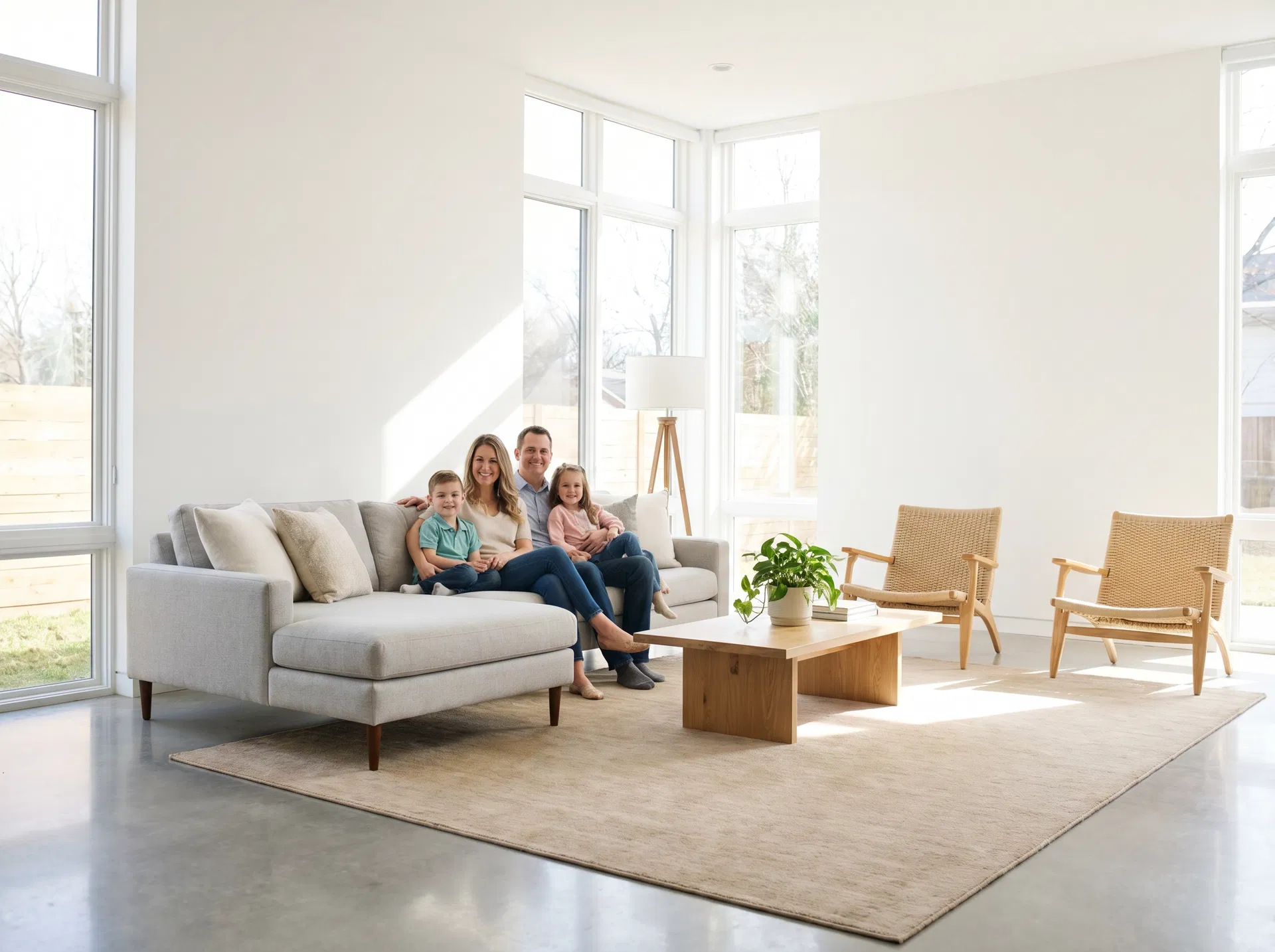 Happy family enjoying a clean home